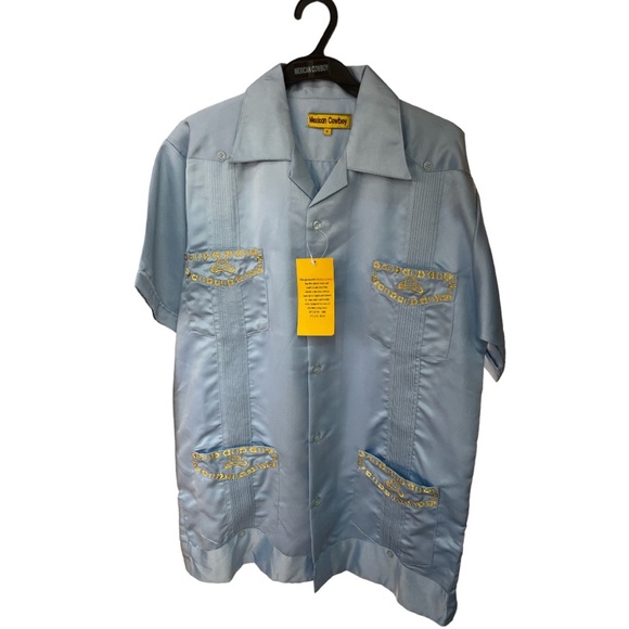 Vintage Western Button Down Shirt Mexican Cowboy Light Blue NWT - Picture 2 of 6